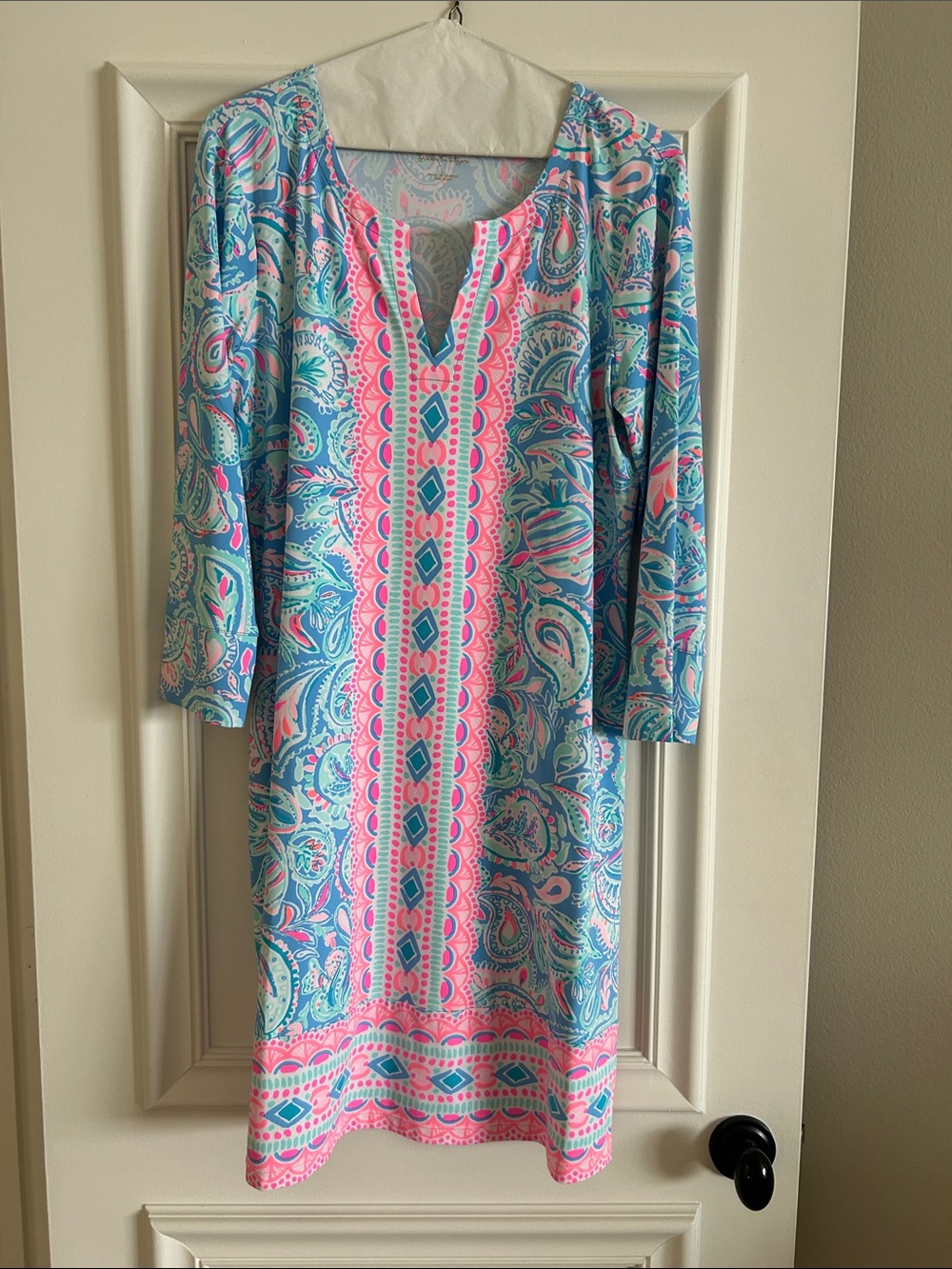 Lilly Pulitzer Pink and Blue Paisley Long-Sleeve Tunic